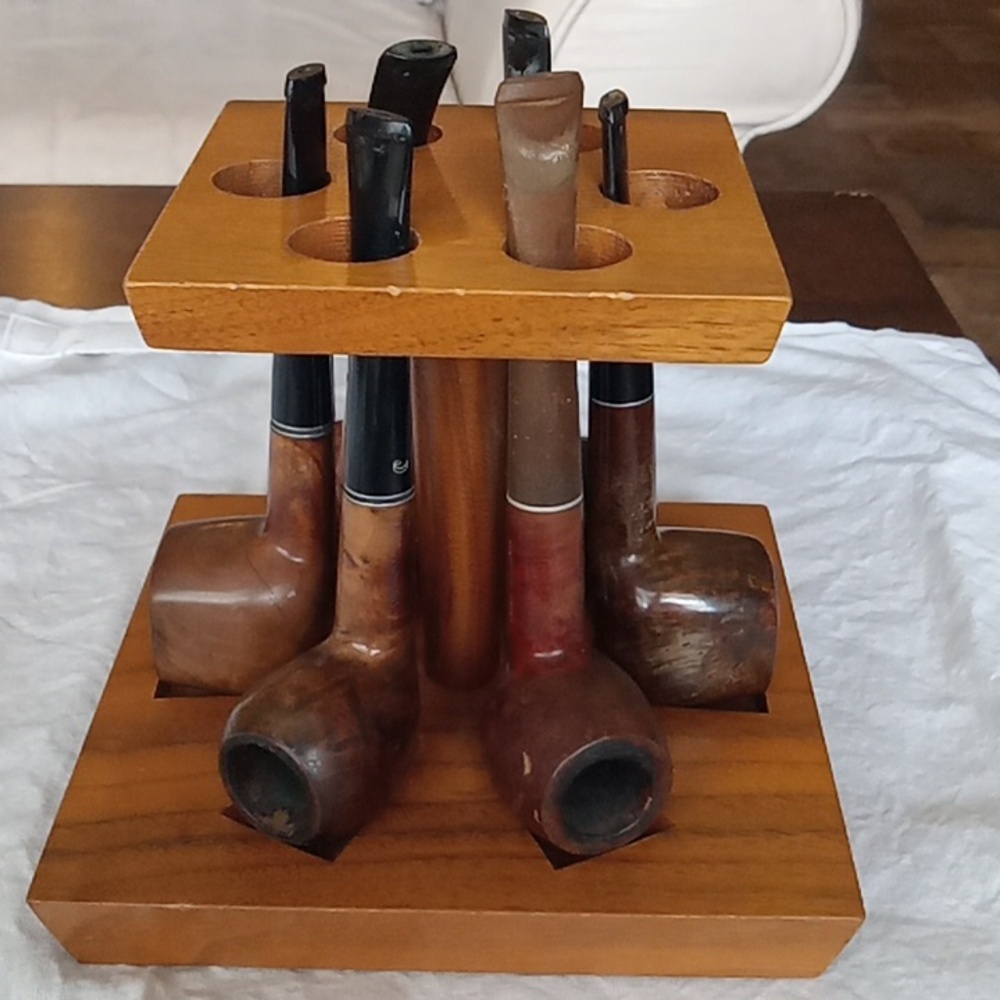 Lot Of 6 Estate Tobacco Pipes With Walnut Stand - Picture 6 of 6